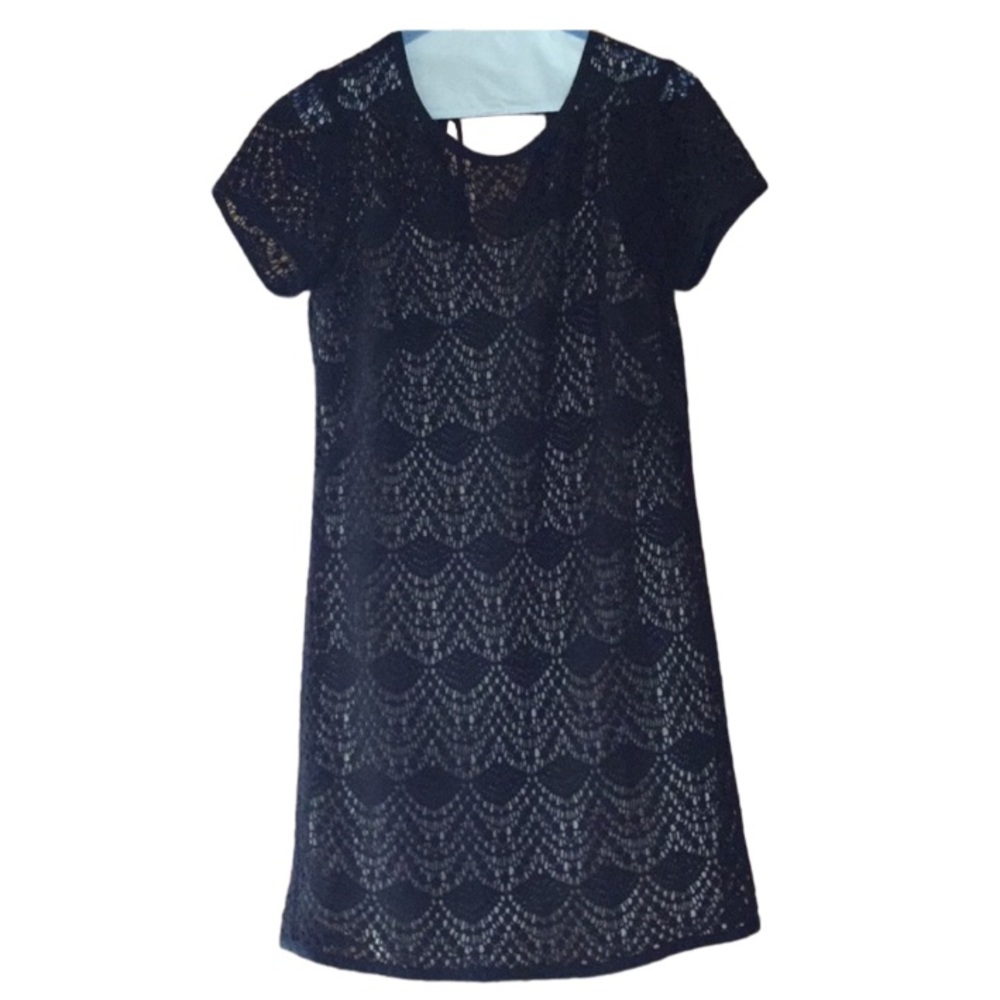 BLACK LACE WITH CREAM LINING TIE BACK QUIET LUXURY FEMININE DRESS SIZE: 0